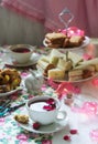 Traditional English tea party in a fabulous decoration. Rustic style Royalty Free Stock Photo