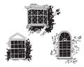 Traditional english victorian windows, architectural detail vector sketch