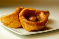 Traditional English Yorkshire pudding with meatballs and thick gravy sauce Royalty Free Stock Photo