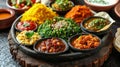 traditional Ethiopian dish, such as injera with various side dishes