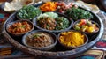 traditional Ethiopian dish, such as injera with various side dishes