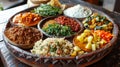 traditional Ethiopian dish, such as injera with various side dishes