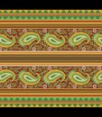 Traditional ethnic geometric shapes border mughal art baroque and multi flower Seamless pattern with paisley ornament, repeat