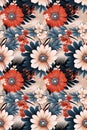 traditional ethnic oriental asian japanese floral seamless pattern with red blue flowers on white background Royalty Free Stock Photo