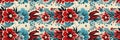 traditional ethnic oriental asian japanese floral seamless pattern with red blue flowers on white background Royalty Free Stock Photo