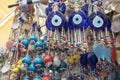 Traditional evil eye bead. Souvenir. Blurred background. To bring good luck