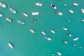 Traditional eyed colorful boats in the harbor of Mediterranean fishing village, aerial view Marsaxlokk, Malta Royalty Free Stock Photo