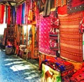 Traditional fabrics shop in Hamidiya market Damascus Syria Royalty Free Stock Photo