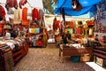 Traditional craft market in Ollantaytambo, Sacred Valley, Peru, of typical articles and handicrafts.