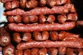 Traditional famous hungarian sausages arranged at the stand Royalty Free Stock Photo