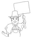 Traditional farmer holding a placard in outlines, Vector illustration