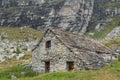 Traditional farmhouse in rough mountain landscape