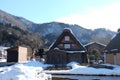 The traditional farmhouses (called gassho-zukuri) in Shirakawa village in winter.