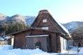 The traditional farmhouses (called gassho-zukuri) in Shirakawa village in winter.