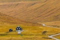 Traditional Faroese turf rooftop house on Eysturoy Island. Gjogv, Faroe Islands