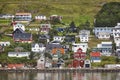 Traditional faroese village in Suduroy island. Fjord landscape. Tvoroyri