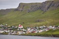 Traditional faroese village in Suduroy island. Fjord landscape. Tvoroyri Royalty Free Stock Photo