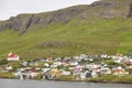 Traditional faroese village in Suduroy island. Fjord landscape. Tvoroyri Royalty Free Stock Photo