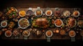 Traditional Feast: Thanksgiving Celebration on Off-White Wood Table with Clear Light