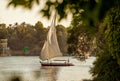 Traditional Felluca boat on the river Nile in Luxor Egypt at sunset Royalty Free Stock Photo