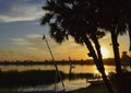 Traditional felluca sailing boat silhouette at sunset Royalty Free Stock Photo