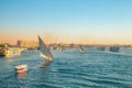 Traditional felucca boats on the Nile River in Aswan Royalty Free Stock Photo