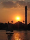 traditional Felucca (sailingboat) at sunset. Cairo Royalty Free Stock Photo