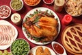 Traditional festive dinner with delicious roasted turkey served on table