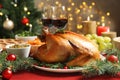 Traditional festive dinner with delicious roasted turkey