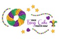 Traditional festive King Cake. Delicious dessert during Mardi Gras carnival. Vector illustration.