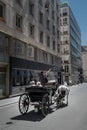 Traditional Fiaker Horse Carriage With Coachman As Sightseeing Tour Guide In The Streets Of Vienna In Austria Royalty Free Stock Photo