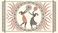Traditional Figures Dancing with Sun & Moon in Ornate Frame, vector design Generative AI Royalty Free Stock Photo