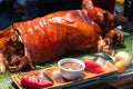 Traditional Filipino food Lechon with soy sauce Royalty Free Stock Photo