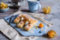 Financier biscuits with Physalis and almond flakes