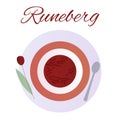 Traditional Finnish pastries. Cake Runeberg. Pie. Runeberg Torte. Raspberry jam. Flower setting