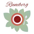 Traditional Finnish pastries. Cake Runeberg. Pie. Runeberg Torte. Raspberry jam. Serving with leaves