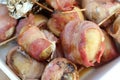 Traditional Finnish Summer Cottage Food: Grilled Stuffed Mushrooms Wrapped in Bacon Royalty Free Stock Photo