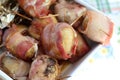 Traditional Finnish Summer Cottage Food: Grilled Stuffed Mushrooms Wrapped in Bacon Royalty Free Stock Photo