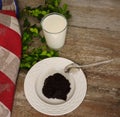 Traditional finnish and Swedish Easter food - pudding, mammi, rye pudding with milk. Royalty Free Stock Photo