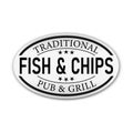Traditional fish and chips pub and grill black premium quality delicious made fresh isolated tag
