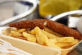 Traditional fish and chips take away out lunch Royalty Free Stock Photo