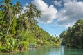 Traditional fisherman boat on a jungle green river Loboc