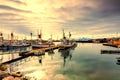 Traditional fisherman boats lying in the harbor of Husavik Royalty Free Stock Photo