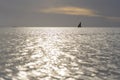 Fisherman dhow boat during sunset on Indian ocean in island Zanzibar, Tanzania, East Africa Royalty Free Stock Photo