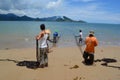 Traditional Fisherman draws fishing from beach