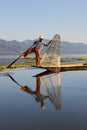 Traditional fisherman at Inle lake in Myanmar Royalty Free Stock Photo