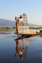 Traditional fisherman at Inle lake in Myanmar Royalty Free Stock Photo