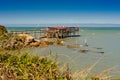 Traditional fisherman`s house in Abruzzo, called Trabocco Royalty Free Stock Photo