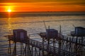 Traditional fisherman's hut at sunset in the south west of France