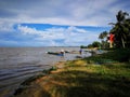 A traditional fisherman's boat at Jubakar Beach, Tumpat Kelantan, malaysia. Soft and grain image.